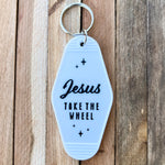JESUS TAKE THE WHEEL - White Vintage Motel Keychains