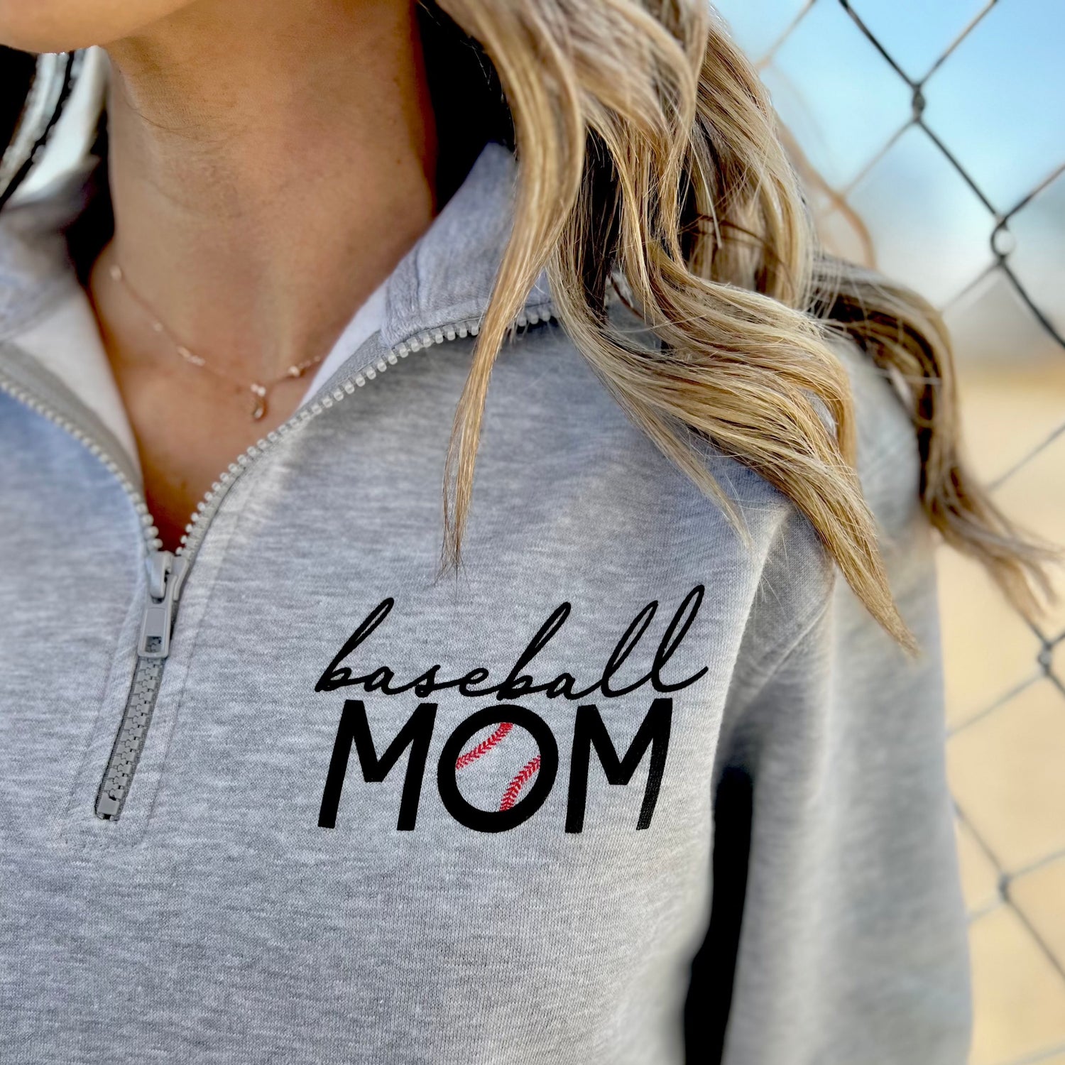 BASEBALL MOM - 1/4 Zip Sweatshirt w/front pouch pocket