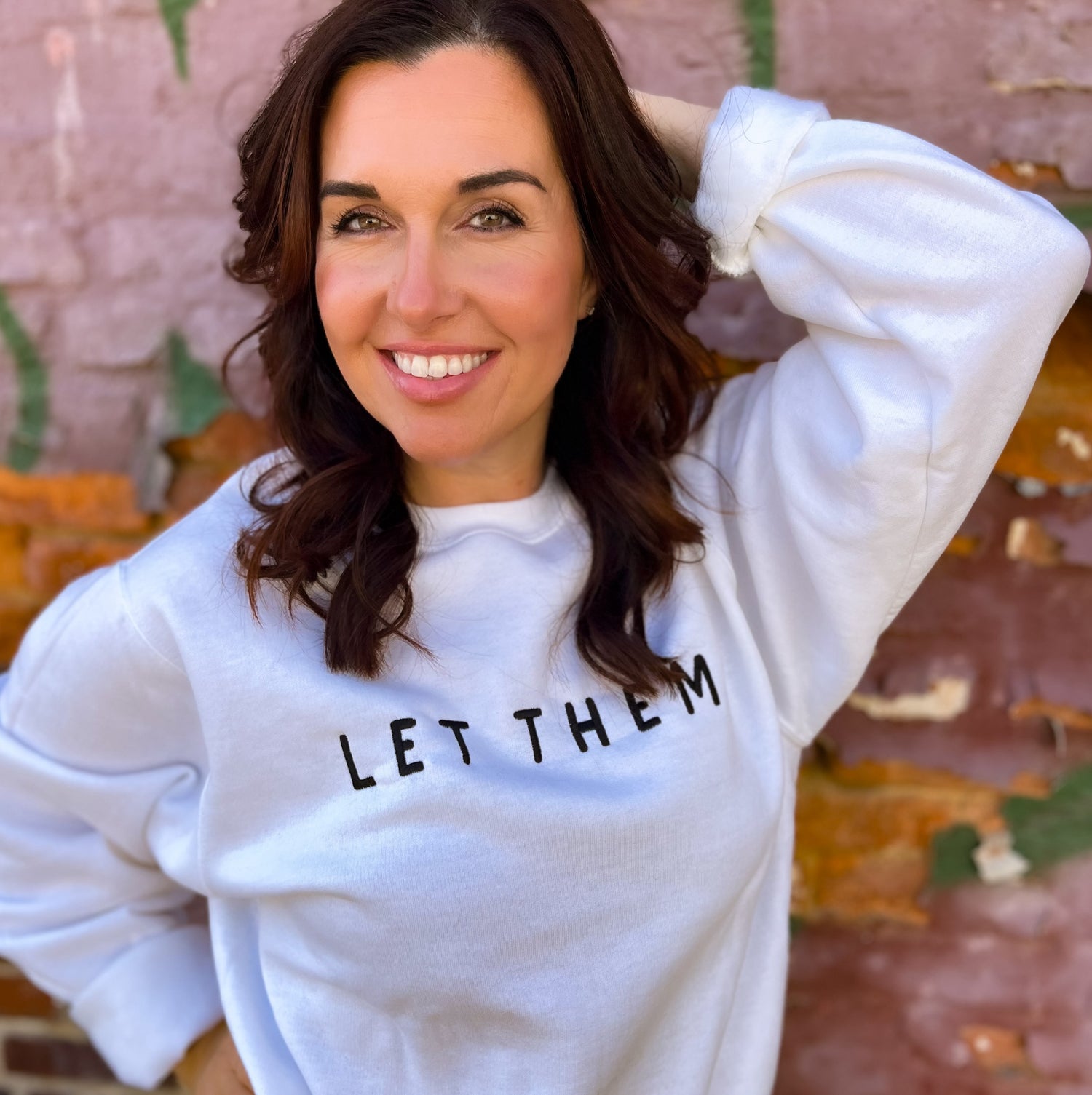 LET THEM - Embroidered Crewneck White Sweatshirt