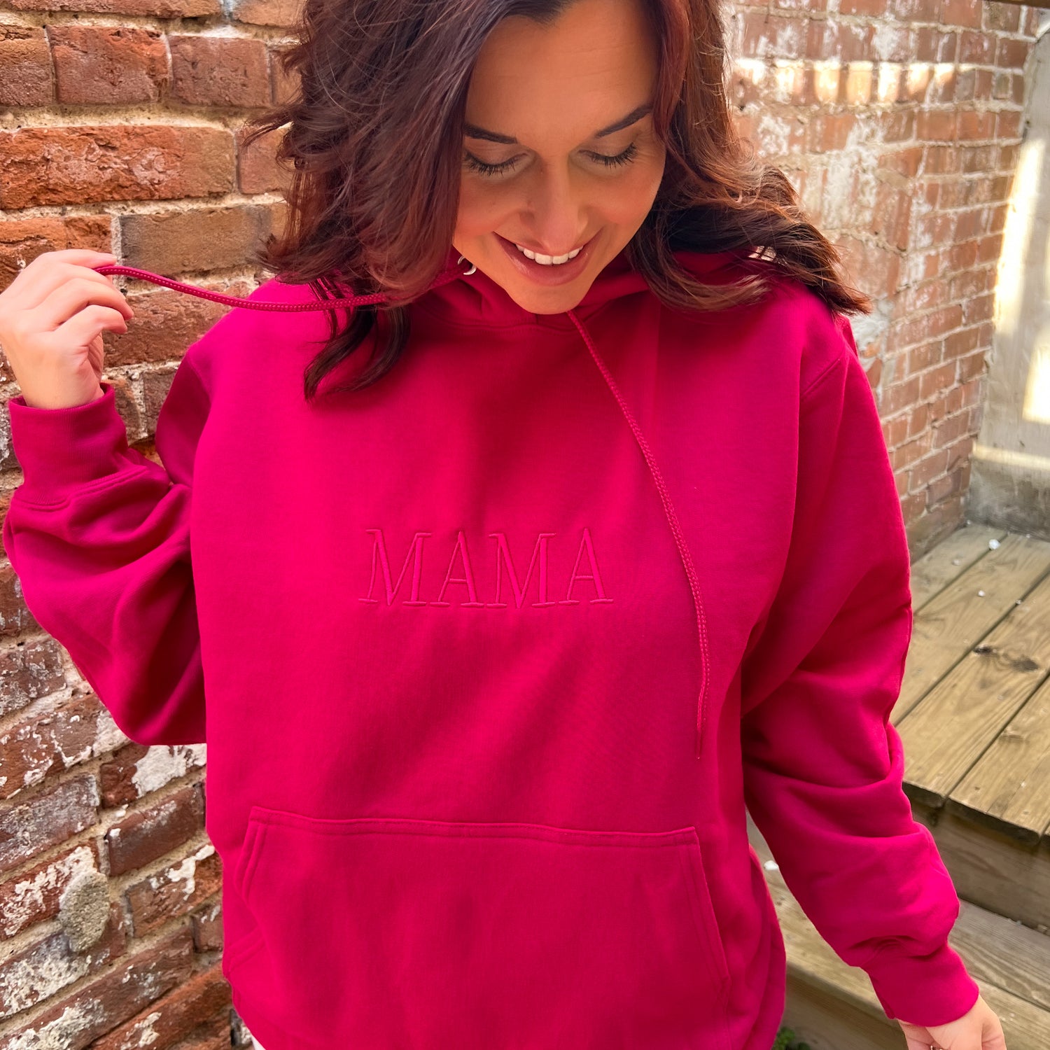 MAMA Embroidered Hoodie, Flush Pink