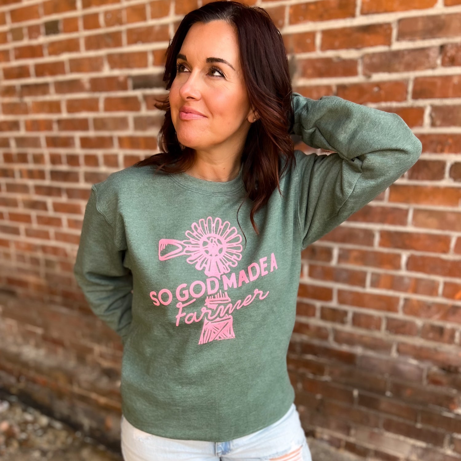 SO GOD MADE A FARMER - Heather Green Sweatshirt