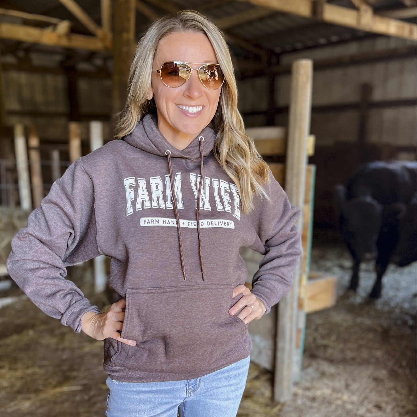 FARM WIFE - Heather Dark Chocolate Hoodie